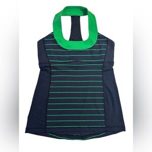 Lululemon Athletica Women's Large Scoop Neck Tank Luon Light Green Blue Stripes